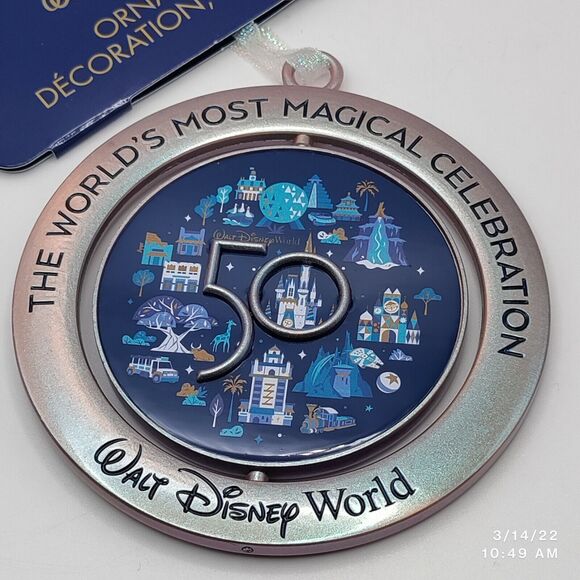 2021 Disney Parks 50th Anniversary Spinner Ornament Mickey Mouse Park Icons NWT - Picture 3 of 5